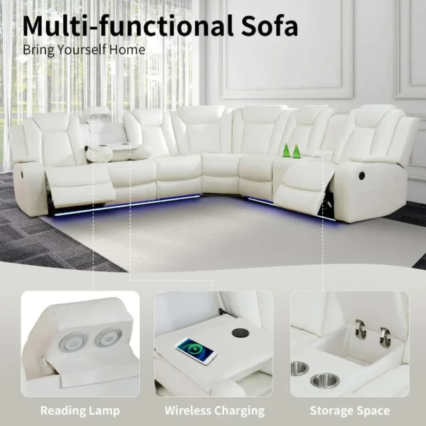 Power Recliner Sofa Sectional Couches , Leather Reclining Corner Sectional Sofa Set With 3 Recliner Seats, Cup Holder, Sofas - Image 6