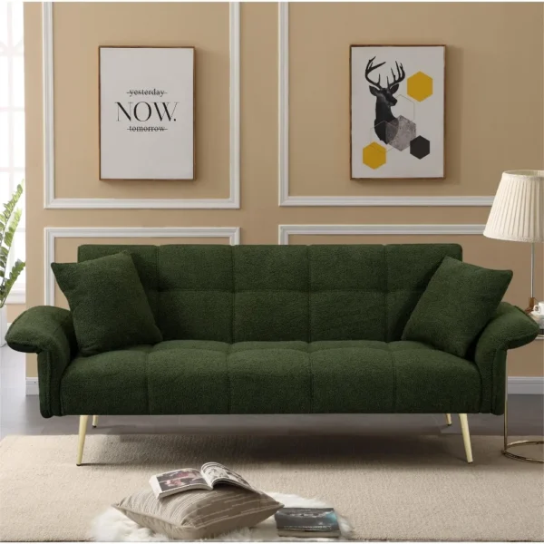 Futon Sofa Bed,Convertible Double Sofa Bed with Folding Armrests for Living Rooms and Small Spaces,Green Or Beige Or Pink