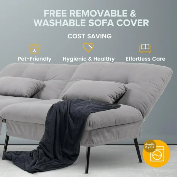 Convertible Futon Sofa Bed, 68″Fabric Futon Couch with Adjustable Backrest, Folding Futon Sleeper Recliner - Image 5