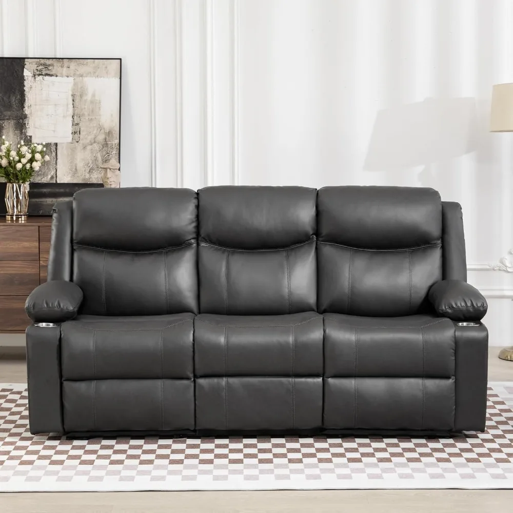Manual Recliner Sofa - 3 seat recliner sofa with heating and massage function, living room wall sofa