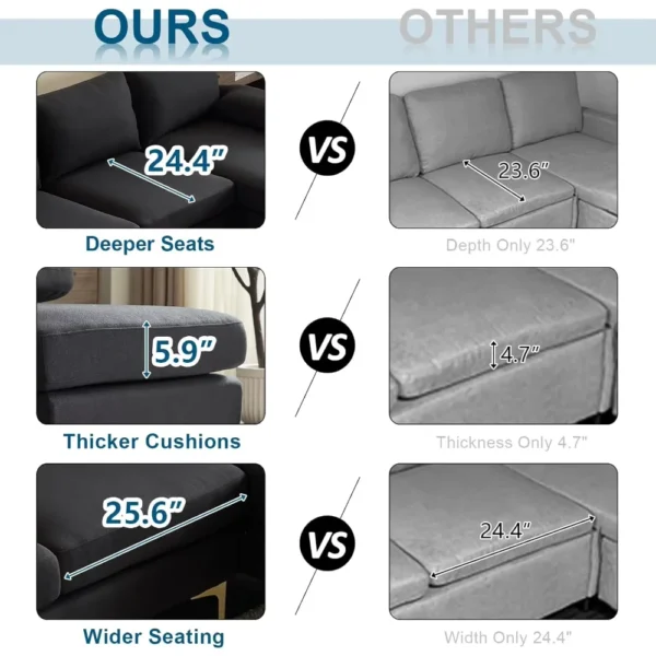 110" U Shaped Sectional Couch with 51"D Double Chaise for Living Room, Seat Sectional Sofa Set w/5.9" Thickness Seating Padding - Image 2