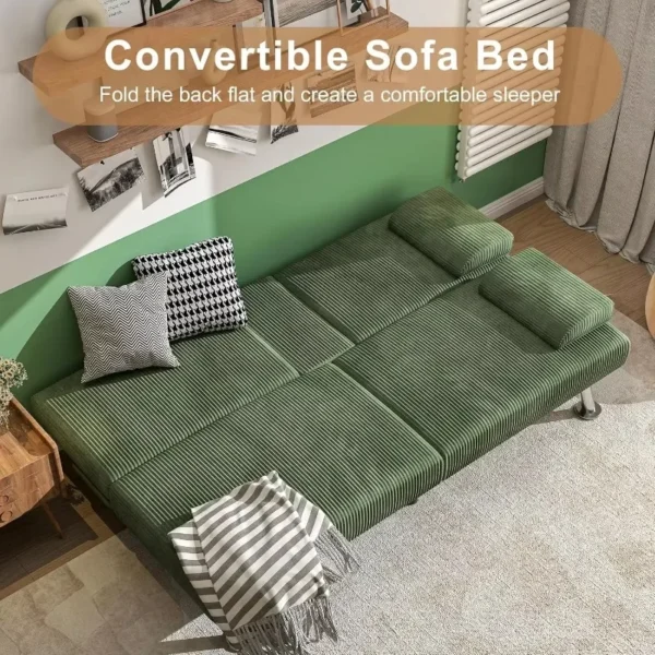 Shahoo Modern Upholstered Convertible Folding Futon Sofa Bed with Removable Armrests, Metal Legs, 2 Cup Holders for Living Room, - Image 4