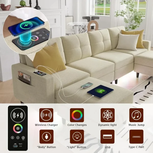 LED Sectional Couches for Living Room, Modular Sectional Sofa Set , Oversized U Shaped Sofa Couch with Auto Sensor RGB Lights - Image 4