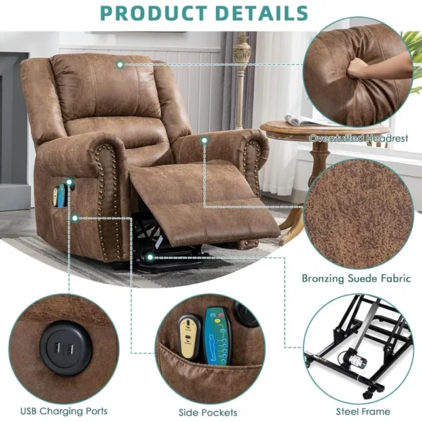 Large Power Lift Electric Recliner Chair for Elderly with Massage and Heat,Overstuffed Recliner, Heavy Duty Sofa for Living Room - Image 5