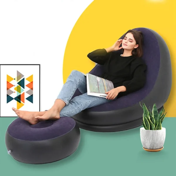 Inflatable Lazy Sofa Chair PVC Flocking Foldable Sofa With Slip-on Lunch Lounge Chair Set - Image 2