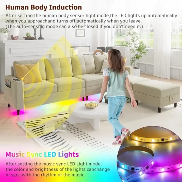 LED Sectional Couches for Living Room, Modular Sectional Sofa Set , Oversized U Shaped Sofa Couch with Auto Sensor RGB Lights - Image 6