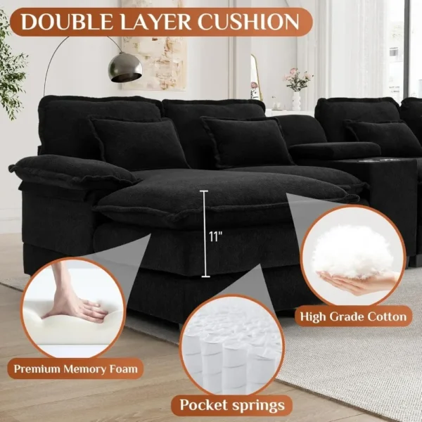 U Shape Sectional Sofa Cloud Couch,124" Chenille Comfy Couches for Living Room, Modern Upholstered Large Modular Sofa - Image 6