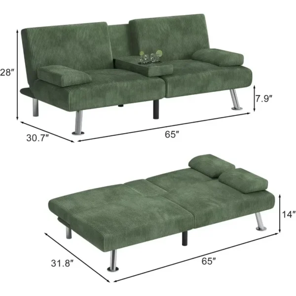 Shahoo Modern Upholstered Convertible Folding Futon Sofa Bed with Removable Armrests, Metal Legs, 2 Cup Holders for Living Room, - Image 2