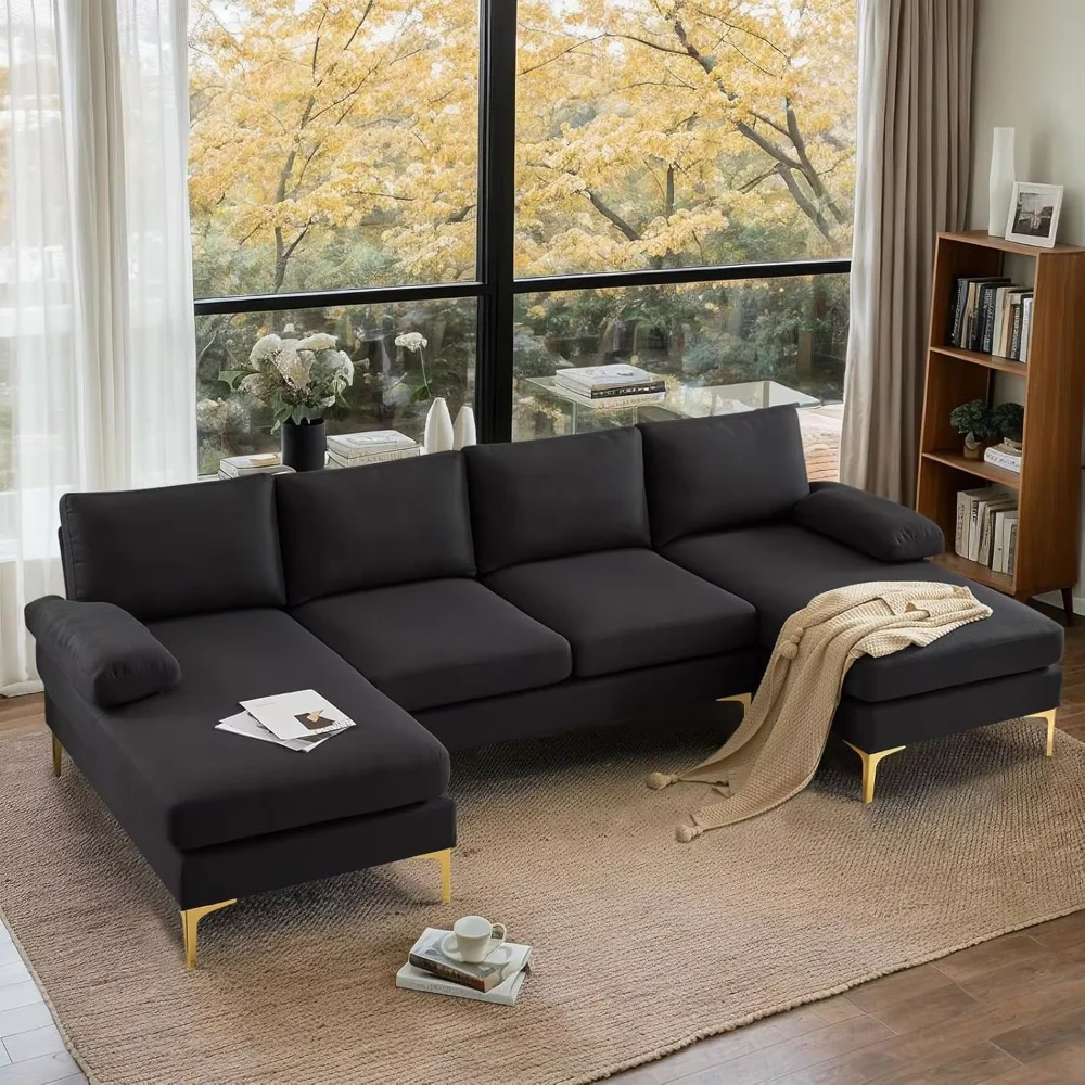 110" U Shaped Sectional Couch with 51"D Double Chaise for Living Room, Seat Sectional Sofa Set w/5.9" Thickness Seating Padding