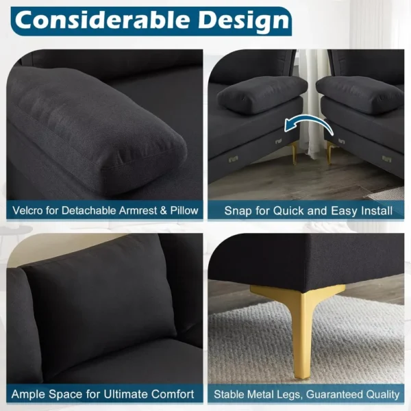110" U Shaped Sectional Couch with 51"D Double Chaise for Living Room, Seat Sectional Sofa Set w/5.9" Thickness Seating Padding - Image 5
