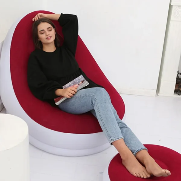 Inflatable Lazy Sofa Chair PVC Flocking Foldable Sofa With Slip-on Lunch Lounge Chair Set - Image 3