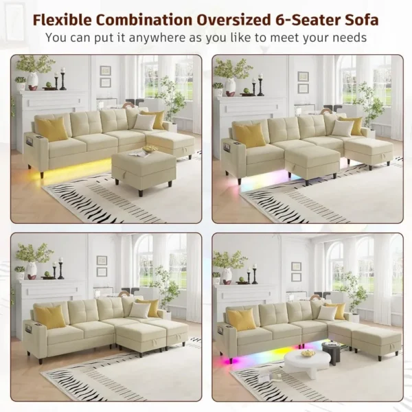 LED Sectional Couches for Living Room, Modular Sectional Sofa Set , Oversized U Shaped Sofa Couch with Auto Sensor RGB Lights - Image 5