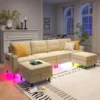 LED Sectional Couches for Living Room, Modular Sectional Sofa Set , Oversized U Shaped Sofa Couch with Auto Sensor RGB Lights