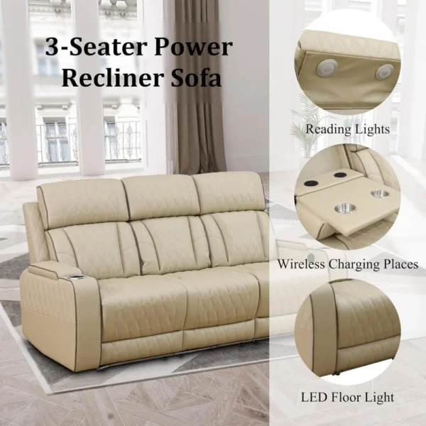 Power Recliner Sofa Set, Leather Living Room Sofa Set With LED, Power Reclining Sofa Recliner Couch With Cup Holder/USB Ports - Image 2
