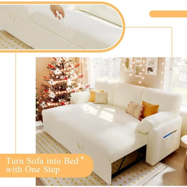 Sofa Bed -2-in-1 Pull-out Sofa Bed with Storage Lounge Chair, Suitable for Living Room, White Sofa - Image 4
