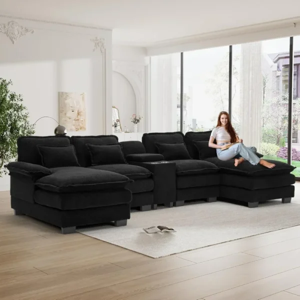 U Shape Sectional Sofa Cloud Couch,124" Chenille Comfy Couches for Living Room, Modern Upholstered Large Modular Sofa - Image 5