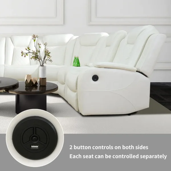 Power Recliner Sofa Sectional Couches , Leather Reclining Corner Sectional Sofa Set With 3 Recliner Seats, Cup Holder, Sofas - Image 3