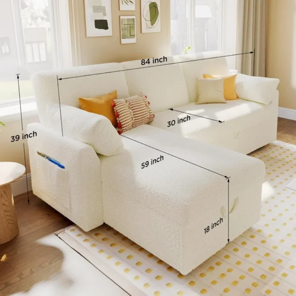 Sofa Bed -2-in-1 Pull-out Sofa Bed with Storage Lounge Chair, Suitable for Living Room, White Sofa - Image 2