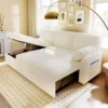 Sofa Bed -2-in-1 Pull-out Sofa Bed with Storage Lounge Chair, Suitable for Living Room, White Sofa