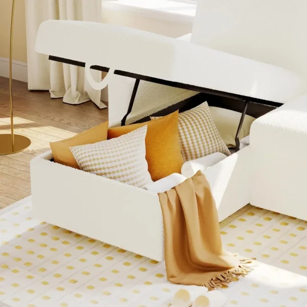 Sofa Bed -2-in-1 Pull-out Sofa Bed with Storage Lounge Chair, Suitable for Living Room, White Sofa - Image 6