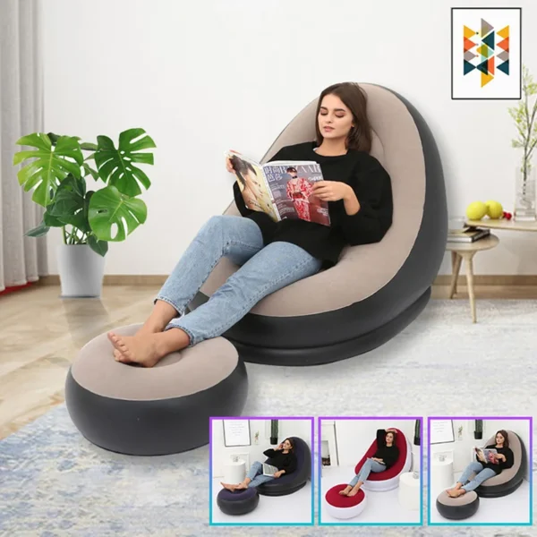 Inflatable Lazy Sofa Chair PVC Flocking Foldable Sofa With Slip-on Lunch Lounge Chair Set - Image 6