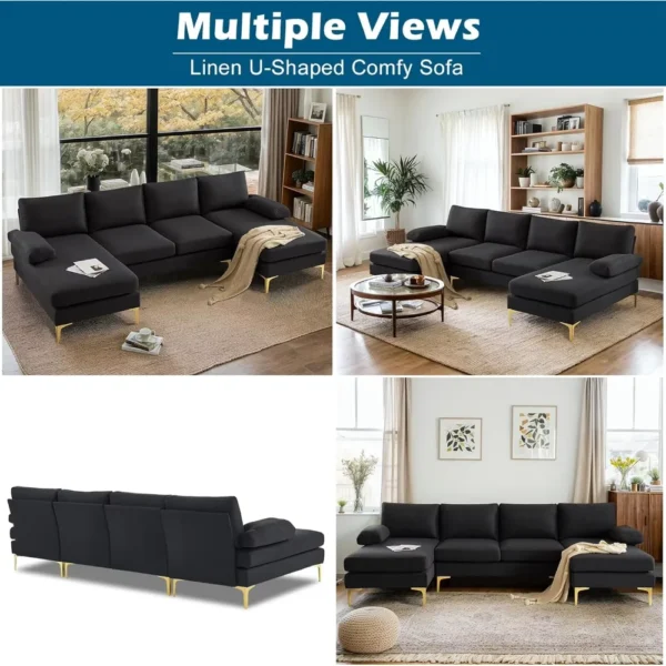 110" U Shaped Sectional Couch with 51"D Double Chaise for Living Room, Seat Sectional Sofa Set w/5.9" Thickness Seating Padding - Image 3